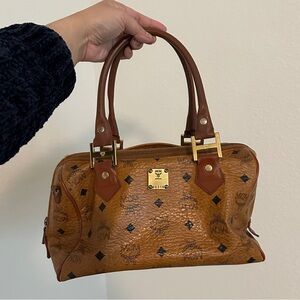 MCM Cognac Leather Boston Bag
